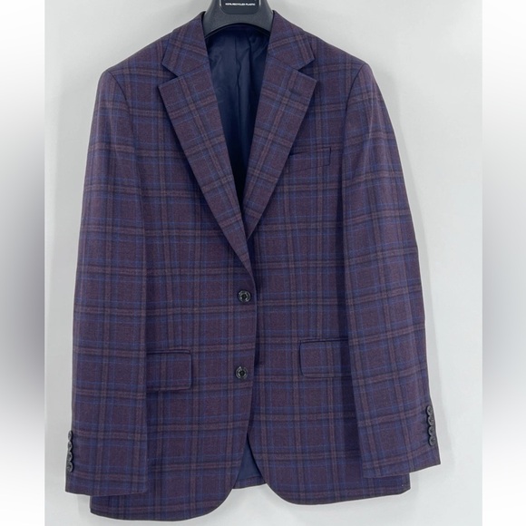 Charles Tyrwhitt Burgundy check lightweight wool texture slim fit jacket 38R - Picture 5 of 15
